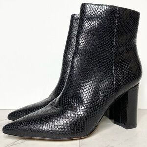 Marc Fisher Ulani Black Snake Print Leather Pointy Toe Bootie 11M